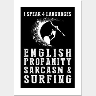 Riding Waves of Humor! Funny '4 Languages' Sarcasm Surfing Tee & Hoodie Posters and Art